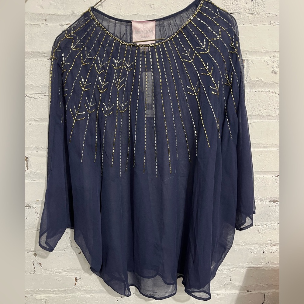 NWT Romeo + Juliet Couture Beaded Sheer Cape for Wedding or Occasion Wear - Navy